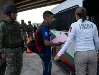The National Guard stops a migrant in Tapachula, Chiapas, Mexico, on July 19, 2019. The Mexican government deployed the new National Guard to the southern border to reduce Central American migration. (Toya Sarno Jordan/Getty Images)