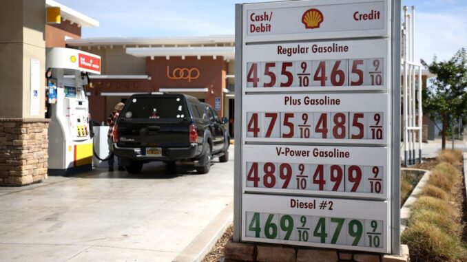 Like crude oil, the average retail price for gasoline is at a seven-year-high. (Justin Sullivan/Getty Images) 